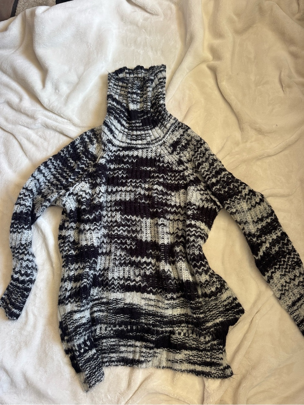 a.n.a Black & White Marled Turtleneck Sweater